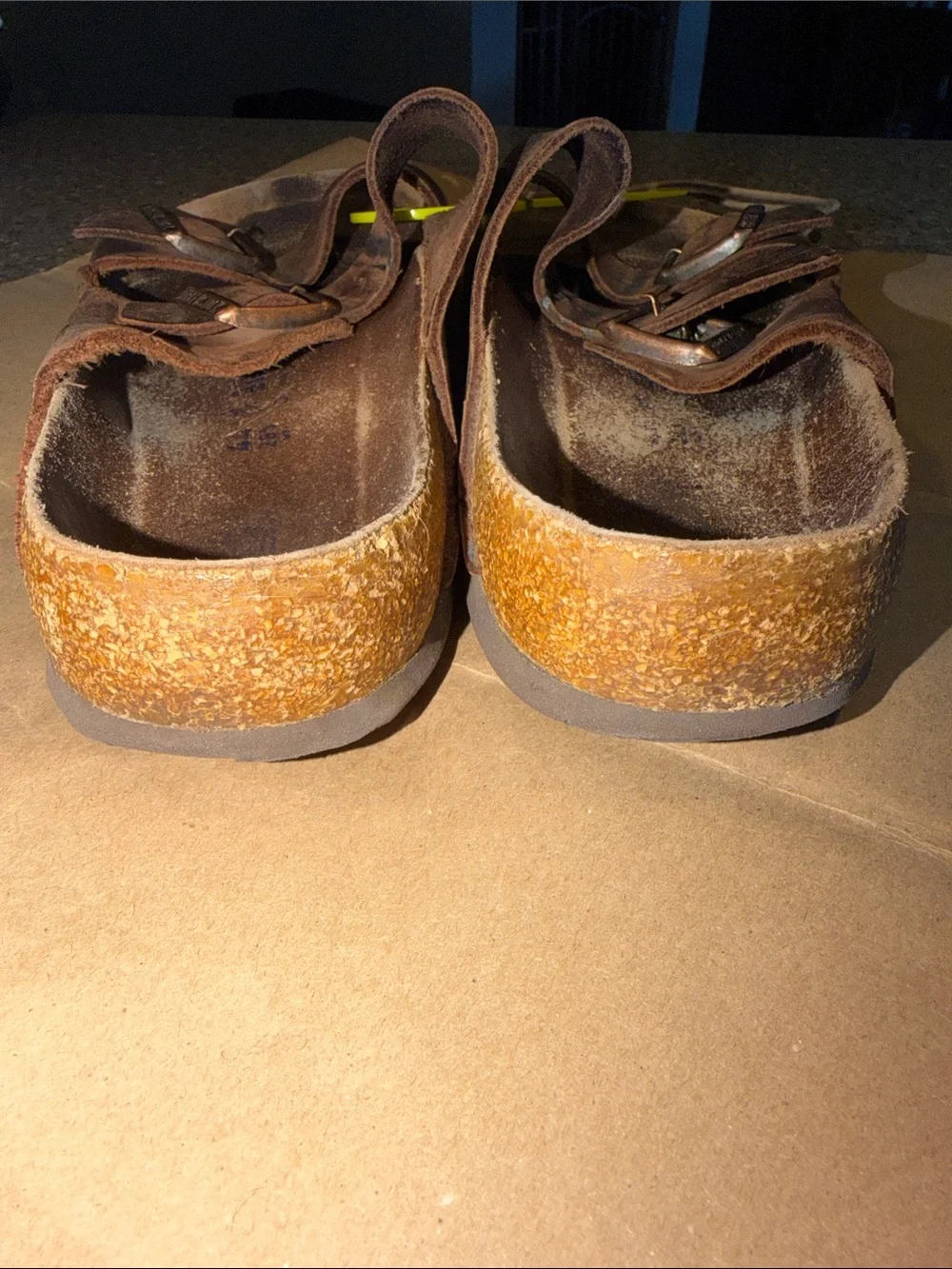 Birkenstock Brown Leather Two-Buckle Slide Sandals